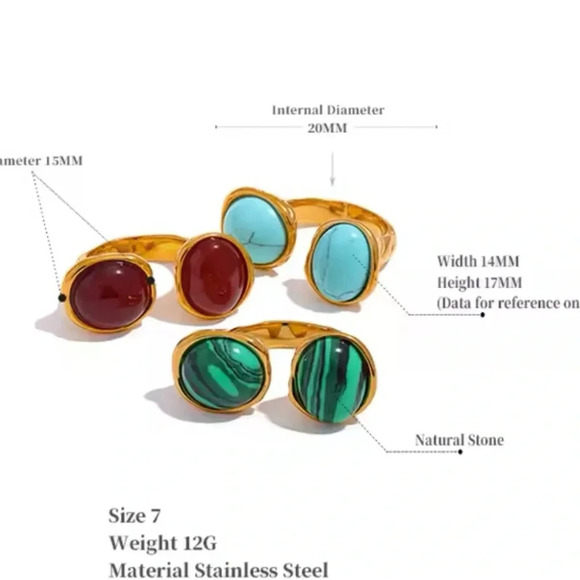 Turquoise Minimalist 18K Gold-Plated Stainless Steel Waterproof Duo Ring - Picture 4 of 6